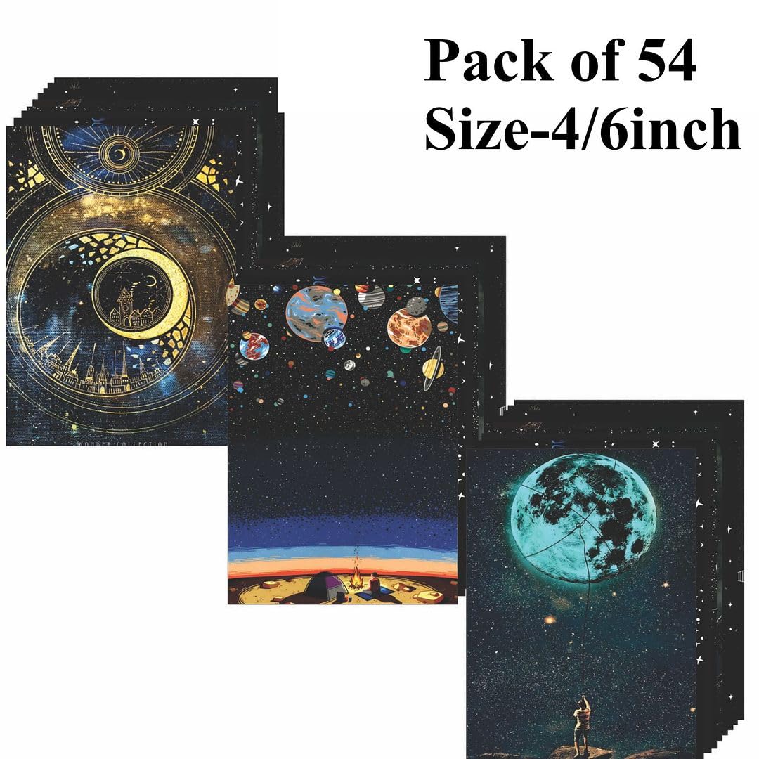Cvanu 54Pcs Space & Moon Aesthetic Printed Poster Wall Collage Kit With Glue Dot Tape For Wall Decoration (6Inchx4Inch)_202310-1